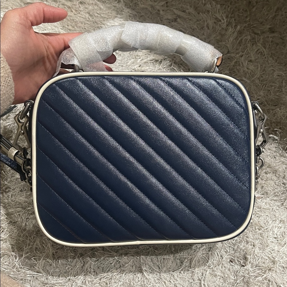 Navy Blue Structured Crossbody Bag with Silver Hardware - Picture 6 of 11
